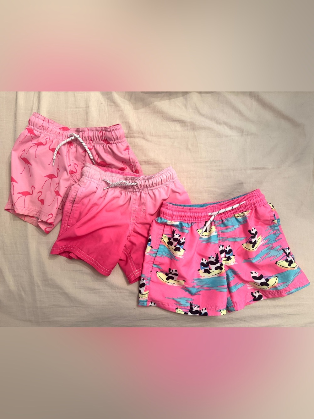 wonder nation Pink Ombre & Panda Print Swim Trunks for Kids